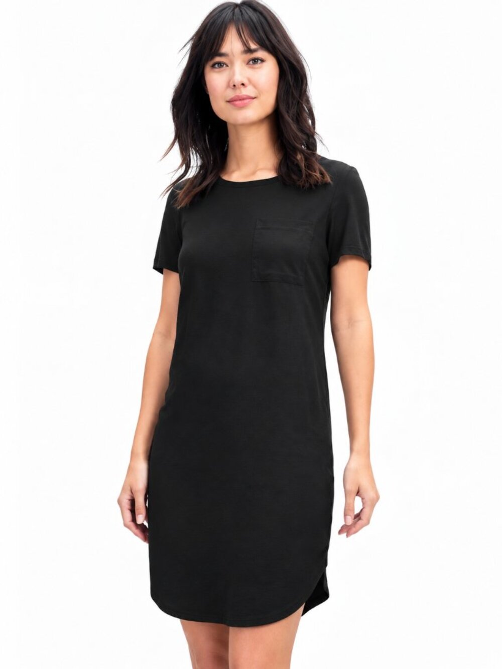 Splendid Women XL Black Contrast Fabric T-Shirt Dress Pocket Minimalist NWT